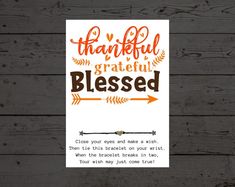 a greeting card with an arrow and the words grateful, grateful, and blessing written on it