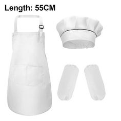 the chef's hat, apron and gloves are on display in front of a white background