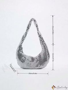 BirdinBag - Stylish Compact Silver Hobo Bag with Zipper - Minimalist and Chic Silver Handheld Bag With Zipper Closure, Handheld Hobo Bag With Large Capacity For Parties, Large Capacity Handheld Hobo Bag For Parties, Party Tote Bag With Zipper Closure, Rectangular Large Capacity Hobo Bag For Party, Large Capacity Hobo Shoulder Bag For Party, Mini Hobo Bag, Silver Bag, Silver Bags