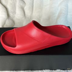 Nike Red Jordan Post Slide Nwb Size 10 Synthetic Slides With Red Sole, Nike Synthetic Slides, Red Slip-on Slides With Rubber Sole, Jordan 4 Retro Bred, Nike Slip-resistant Synthetic Slides, Red Synthetic Slip-on Slides, Nike Air Max 2, Nike Air Flight, Mens Football Cleats