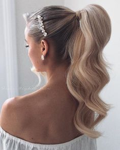 Curled Pony Tailed Hairstyle, Reception Pony Hairstyles, Bridal Pony, Gala Hair, Easy And Beautiful Hairstyles, Elegant Ponytail