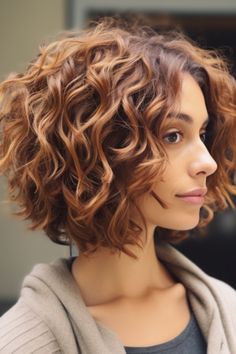 The curly caramel swirl bob gives you the warmest look. With a large round brush, curl the hair for more playful curls. Click here to check out more the “Bubble Bob” Cut is trending – here are 25 amazing ideas for you. Blending Gray Hair Brunettes Short Curly, Chin Length Curly Hair, Pelo Bob Ondulado, Bubble Bob, Bob Pendek, Short Wavy Haircuts, Natural Curly Hair Cuts, Bob Haircut Curly, Curly Short