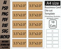 a4 size business card die cut template for photoshop, illustration, and word cutters