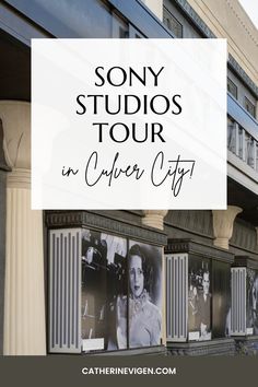 the words sony studios tour in black and white with an image of a woman's face