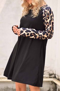 Black Leopard Splicing Pocket Mini Dress Loungewear Sets, Black Leopard, Loungewear Set, Skirted Swimwear, Mini Dresses, Outerwear Women, Maternity Clothes, Mini Black Dress, Dress Brands