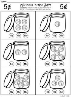 worksheet for counting money in the jar with numbers to 10 and ten on it