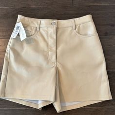 Wilfred, Size Small, Faux Leather Tan Shorts Brand New With Tags Melina 5” Spring Faux Leather Bottoms With Built-in Shorts, Trendy Summer Leather Bottoms, Leather High-waisted Shorts For Spring, Trendy Leather Bottoms For Summer, Spring Leather High-waisted Shorts, Trendy Leather Bottoms For Spring, Spring Faux Leather Shorts With Belt Loops, Casual Faux Leather Bottoms Short Length, Casual Faux Leather Short Bottoms