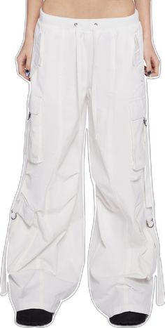 White Wide Leg Cargo Pants Hip Hop Style, Trendy Cotton Parachute Pants With Multiple Pockets, White Hip Hop Wide Leg Cargo Pants, White Hip Hop Pants With Cargo Pockets, White Wide Leg Hip Hop Cargo Pants, White Wide-leg Hip Hop Cargo Pants, Hip Hop Pants With Multiple Pockets For Spring, Spring Hip Hop Pants With Multiple Pockets, Spring Techwear Cargo Pants With Multiple Pockets