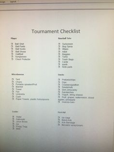 a computer screen showing the tournament checklist