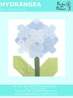 an image of a flower made out of paper with the words, hydrangea quilt block pattern