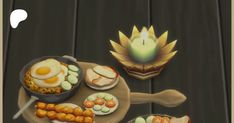 an animated image of food on a plate with a candle next to it and another object in the background