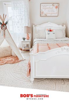 Your princess will sleep in style with my beautiful Madelyn bedroom collection for kids! #mybobs #bobsdiscountfurniture#bedroom #furniture #customerfavs#DIY #interiordesign Girl Room Ideas, Big Girl Bedrooms, Girls Room Ideas, Toddler Girl Room, Kids Bedroom Ideas, Toddler Bedroom, Girls Rooms