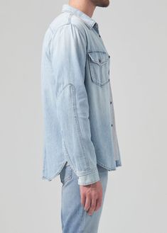 Our Cairo Shirt is a sophisticated and versatile staple. Crafted in our new Japanese denim shirting - that will keep you comfortable and stylish from dawn to the eleventh hour. This fit is true to size. Looks Like: Light indigo with fadingFeels Like: Midweight, zero stretch Japanese denim shirting From our HUMANITY Collection Unstructured Washed Blue Tops For Everyday, Fitted Cotton Shirt In Medium Wash, Fitted Medium Wash Cotton Shirt, Light Indigo Washed Shirt With Relaxed Fit, Fall Washed Blue Unstructured Top, Fall Unstructured Washed Blue Tops, Unstructured Light Wash Shirt With Pockets, Unstructured Cotton Shirt In Dark Wash, Denim Tops With Patch Pockets In Washed Blue