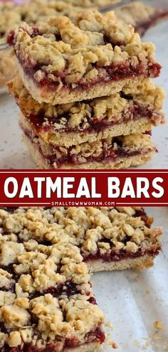 oatmeal bars stacked on top of each other with the title overlay