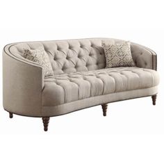 Classic and elegant seating ensemble starts with this wonderful sofa. The classic chesterfield style sofa features tufted cushion and nailhead trims in antique brass tonal on the side. Wood frame construction for stable and durable use. Solid wood legs support the base for durable use. Alcott Hill® | Alcott Hill® Hayhurst Chesterfield Sofa 36.0 H x 85.0 W x 37.5 D, Solid Wood | 36" H X 85" W X 37.5" D | Wayfair Grey Living Room Sets, Grey Loveseat, Sofa Beige, Beige Sofa, Grey Upholstery, Tufted Sofa, Classic Sofa, Living Room Collections, Curved Sofa