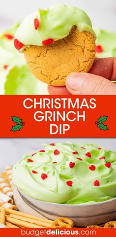 Need an easy Christmas dip? This no cook 6 ingredient Grinch dip is a fun and festive Christmas appetizer, dessert or snack thats comes together in less than 10 minutes. Great as a part of Christmas dessert board, tree decorating party, or when watching the How the Grinch Stole Christmas movie.rnThis cream cheese make ahead dip is a great appetizer, snack, cold party dip, dessert for Christmas Holiday parties and Christmas parties. Get the Grinch Dessert Dip #christmas #dip #grinch #appetizer Easy Festive Christmas Appetizers, Grinch Dip Cream Cheeses, Grinch Dip Recipe, Christmas Taco Dip, Christmas Theme Appetizers, Christmas Dips For Parties, Cold Christmas Appetizers, Snacks For Christmas Party, Grinch Appetizers