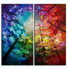 two paintings with different colors and designs on them