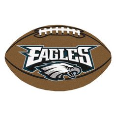 an american football with the philadelphia eagles logo on it's side is shown in brown and white