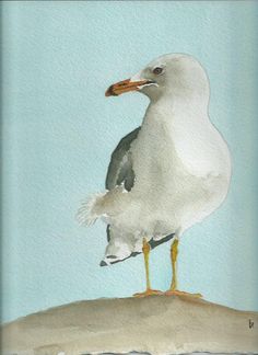 a painting of a seagull sitting on top of a piece of paper with the words seagull wall art written below it