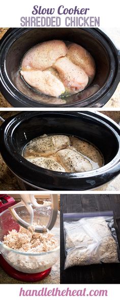 slow cooker shredded chicken in the crock pot and then put into the slow cooker