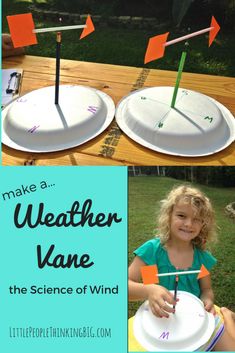 a collage of photos showing how to make a weather vane for the science of wind