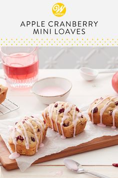 three cranberry mini loaves on a cutting board