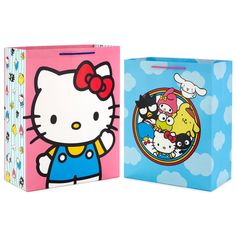 two boxes with hello kitty designs on them