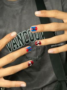 Gel Nails For Men, Guys Nails Painted, Spider Man Nail Art, Spider Man Nails Short, Spiderman Nails Designs, Boy Nail Designs, Boy Nail Art, Men Nails Design, Men’s Nails