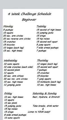 a printable workout schedule for the 4 week challenge