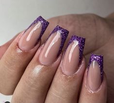 Purple Gel Nails, Glitter French Nails, Hoco Nails, Violet Nails, Glitter Nails Acrylic, Lilac Nails, Purple Acrylic Nails