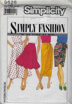 two women's skirts and one woman's dress sewing pattern