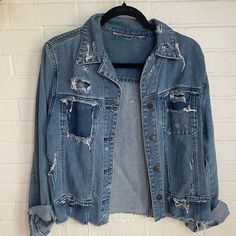 Vintage Chadwicks Jean Jacket Distressed To Perfection. Tiger Patch On Upper Back. Oversized Fit. Casual Oversized Ripped Denim Jacket, Relaxed Fit Distressed Washed Blue Denim Jacket, Washed Blue Distressed Denim Jacket In Relaxed Fit, Relaxed Fit Washed Blue Distressed Denim Jacket, Oversized Distressed Denim Blue Outerwear, Oversized Ripped Blue Outerwear, Distressed Denim Blue Jacket In Grunge Style, Relaxed Fit Medium Wash Denim Jacket With Frayed Hem, Distressed Denim Blue Grunge Jacket