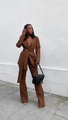 Creme Outfits For Women, Brown Heels Outfit Dressy, Brown Professional Outfit, Petite Date Night Outfit, College Graduation Outfit Ideas Black Women, Black Women Suits Fashion, Black Woman Lawyer, Chocolate Brown Outfits For Women, Brown Suit Women's