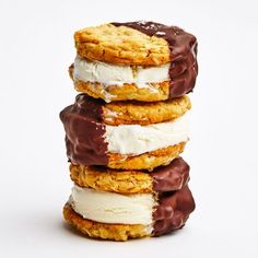 three ice cream sandwiches stacked on top of each other