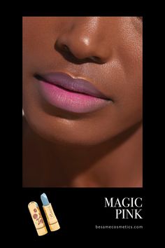 Create a soft glam girl makeup look for Spring and Summer with Bésame's Magic Pink color changing lipstick. It starts blue but changes into a beautiful custom pink shade according your skin ph. The final lip color is a matte shade, that can go from a light pink to a dark pink depending on your skin. Visit to shop Magic Pink Lipstick and all cruelty-free, clean beauty, vintage inspired, exclusive red lipstick shades by Bésame Cosmetics. Three Fairies, Lipstick Aesthetic, Timeless Makeup, Red Lipstick Shades, Besame Cosmetics, Pink Magic, Color Changing Lipstick, Soft Glam Makeup, Dark Magenta