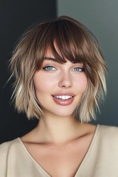 Fransiger Bob mit Pony: 53+ charmante Styles - hairtastic.de Wispy Bob Hairstyles, Shaggy Bob Straight Hair, Short Hair Blonde Highlights, Wispy Bob, Blonde Highlights Short Hair, Short Hair Highlights, Hair Colouring, Shaggy Bob, Choppy Bob