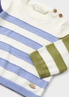 Your little one will look handsome and stay cozy in this Mayoral baby boy striped sweater. Featuring a classic striped pattern and buttons fastening on the shoulder for easy dressing, this stylish sweater is perfect for chilly days. Diaper Bag Accessories, Stylish Sweater, Natural Clothing, Baby Sling Carrier, Boys Stripes, Baby Album, How To Look Handsome, Stylish Sweaters, Children's Boutique