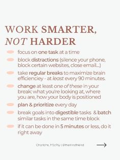 a poster with the words work smarter, not harder