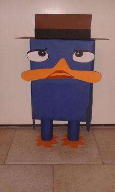 a cardboard box with an angry bird wearing a hat