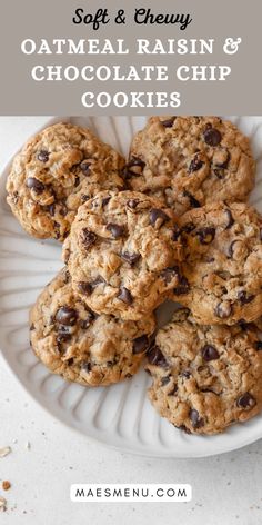 Oatmeal Raisin & Chocolate Chip Cookies Oat Cookie Recipe, Oatmeal Chocolate Chip Cookie Recipe, Tasty Cookies