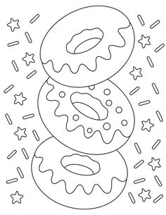 three donuts with sprinkles and stars on them are outlined in black and white