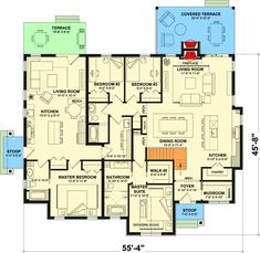 the floor plan for a two story home with three bedroom and an attached living area