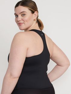 Featuring PowerSoft, light compression with a peachy-soft feel.  Scoop neck.  Wide stabilizing shoulder straps.  Racerback.  Shelf bra, with removable shaped cups.  Four-way super stretch.  Go-Dry moisture wicking.  Fitted through body.  Cropped tank top hits at waist.  Models are approximately 5'9" and are wearing a size S (numeric size 4), size L (numeric size 12) or size XL (numeric size 18). machine wash according to the care instruction label polyester 77% spandex 23% Athleisure Activewear With Built-in Bra And Scoop Neck, Workout Tops With Built-in Padding And Wide Straps, Sports Tops With Built-in Bra And Scoop Back, Gym Tank Top With Built-in Padding And Wide Straps, Sports Activewear With Built-in Padding And Wide Straps, Stretch Tank Sports Bra With Built-in Padding, Stretch Sports Bra With Built-in Padding And Tank Straps, Scoop Neck Tank Top With Built-in Padding For Gym, Stretch Tank Top With Built-in Padding And Scoop Neck