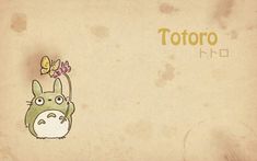 an image of a totoro holding a flower in its hand with the word totoro above it