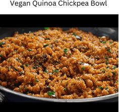 Vegan Quinoa Chickpea Bowl Lentil Recipes Vegan, Vegan Halloumi, Chickpea Bowl, Vegan Lentil Recipes, Vegan Donut Recipe, Chickpea Brownies, Red Lentil Recipes, Seasoned Chickpeas, Red Lentil Soup Recipe