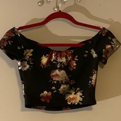 Floral Off-Shoulder Crop Top ~Polyester With Breast Padding, Good Quality Material ~New Without Tags, Never Worn Nor Washed Cropped Floral Print Party Tops, Black Floral Print Crop Top For Party, Floral Print Crop Top For Party, Off-shoulder Floral Print Party Tops, Off Shoulder Crop Top, Shoulder Crop Top, Charlotte Russe, Cosplay Costumes, Good Quality