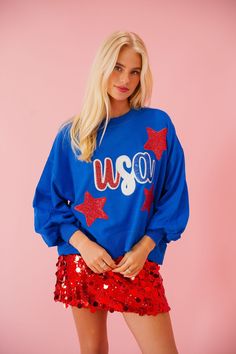 USA PATCH ROYAL PULLOVER pullover Judith March Star Patches, Sequin Patch, Cropped Pullover, Sequin Jacket, Red Sequin, Red White And Blue, Christmas Outfit, Red White, Sequin