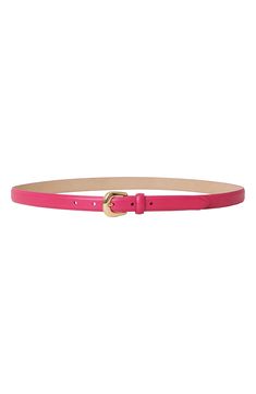 Glossy hardware elevates a versatile belt rendered in colored leather for modern appeal. 3/4" belt width Leather Imported B Low The Belt, Pink Belt, Gold Belts, Colored Leather, Neon Pink, Leather Belt, Hot Pink, Nordstrom, Free Shipping