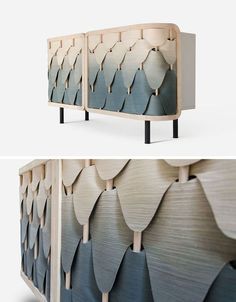 the sideboard is made out of wood and has an unusual design