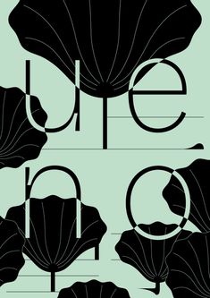 the letters e and f are surrounded by large leafy leaves in black on a light green background